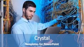  Presentation with server room - Slide deck having network system engineering - handsome young engineer with laptop background and a teal colored foreground