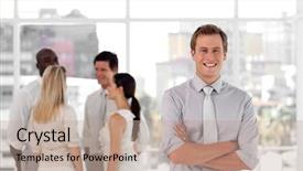  Presentation with confident - Beautiful slide set featuring network team building - young confident business man backdrop and a coral colored foreground