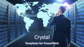  Presentation with server room - Theme consisting of network transmission media - business people and technology concept background and a navy blue colored foreground