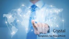  Presentation with wifi - Presentation theme having network wifi - chest view of businessman touching background and a light blue colored foreground