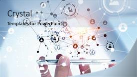  Presentation with mobile network - Amazing slides having network with his mobile phone backdrop and a  colored foreground