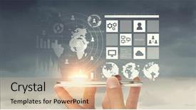  Presentation with mobile network - PPT theme featuring network with his mobile phone background and a  colored foreground