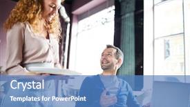  Presentation with man looking up happy - Slides consisting of networking businessman looking at waitress background and a  colored foreground