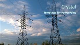  Presentation with electrical tower - Amazing PPT theme having networking disaster - electrical tower with blue sky backdrop and a ocean colored foreground