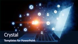  Presentation with networking - Beautiful presentation design featuring networking globe laptops - concept of global networking backdrop and a navy blue colored foreground