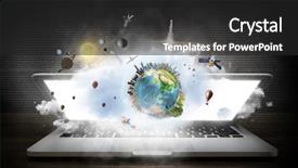  Presentation with security device of women - Audience pleasing slides consisting of networking globe laptops - opened laptop device backdrop and a dark gray colored foreground