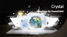  Presentation with for medical device - Audience pleasing theme consisting of networking globe laptops - opened laptop device backdrop and a black colored foreground
