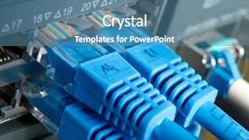  Presentation with network cabling - PPT theme having networking internet - network cables connected to hub background and a teal colored foreground
