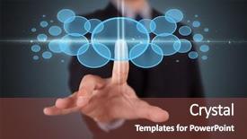  Presentation with high tech - Amazing PPT theme having networks innovation - businessman pressing high tech type backdrop and a  colored foreground