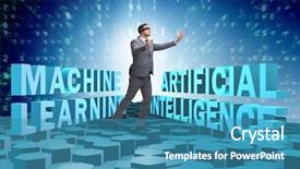  Presentation with machine learning - Presentation featuring neural - machine learning concept with businessman background and a teal colored foreground