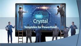  Presentation with machine learning - Cool new presentation design with neural network - machine learning concept as modern backdrop and a ocean colored foreground