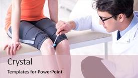  Presentation with metabolic doctor examining - Presentation consisting of neurology examination - doctor neurologist examining female patient background and a  colored foreground