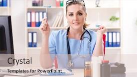  Presentation with working in a clinic - Audience pleasing slide set consisting of neurology examination - female doctor neurologist working backdrop and a  colored foreground