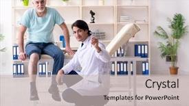  Presentation with neurology - Presentation theme featuring neurology examination - old man visiting young male background and a light gray colored foreground