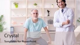  Presentation with old man and his music - Presentation theme enhanced with neurology examination - old man visiting young male background and a soft green colored foreground