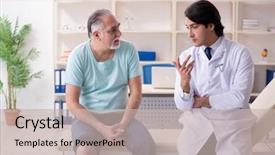  Presentation with old man - Audience pleasing slide deck consisting of neurology examination - old man visiting young male backdrop and a soft green colored foreground