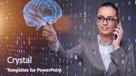  Presentation with neuron - Slides enhanced with neuron system - businesswoman in artificial intelligence concept background and a dark gray colored foreground