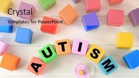  Presentation with autism - Presentation design featuring neuropsychology - color cubes with word autism background and a coral colored foreground