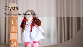  Presentation with curtains - Beautiful presentation design featuring neuropsychology - wooden cubes with doll backdrop and a mint green colored foreground