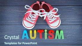  Presentation with autism - Slide set consisting of neuropsychology - word autism with kids shoes background and a ocean colored foreground