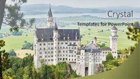  Presentation with castle - PPT theme featuring neuschwanstein-castle-with-landscape-valley background and a lemonade colored foreground