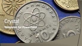  Presentation with atom - Beautiful PPT theme featuring neutrons - coins of greece atom electron backdrop and a gray colored foreground
