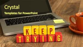  Presentation with cube - Presentation design featuring never again - keep trying written background and a tawny brown colored foreground