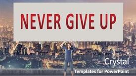  Presentation with give - Presentation theme with never give up words on blank board hold by a young girl in the outdoor background and a gray colored foreground