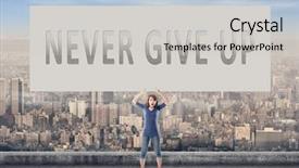  Presentation with give - Audience pleasing presentation design consisting of never give up words on blank board hold by a young girl in the outdoor backdrop and a light gray colored foreground