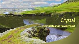  Presentation with water river - Theme enhanced with neverland iceland the picturesque canyon fjadrargljufur rocks with yellowed grass and blue water of the river background and a tawny brown colored foreground