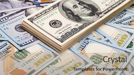  Presentation with bills - PPT theme having new 100 dollars bills close background and a  colored foreground