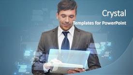  Presentation with business communication - Presentation design having new age - business communication future technology background and a teal colored foreground