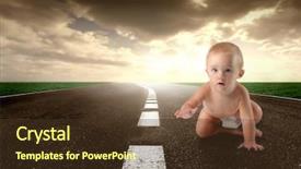  Presentation with street - PPT theme consisting of new age - child crawling on a street background and a tawny brown colored foreground
