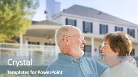  Presentation with senior couple - Cool new PPT theme with new age - happy senior couple backdrop and a light blue colored foreground