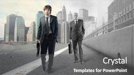  Presentation with walking - Colorful slides enhanced with new age - young businessman and older businessman backdrop and a gray colored foreground
