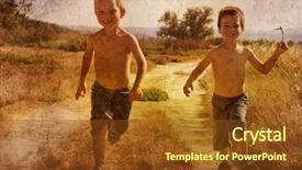  Presentation with children running - Theme with new age - young children running background and a tawny brown colored foreground