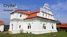  Presentation with architectural - Beautiful presentation featuring new age religion - reconstructed church in national historic backdrop and a teal colored foreground