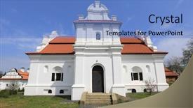 Presentation with roof - Beautiful presentation featuring new age religion - white church with red roof backdrop and a teal colored foreground