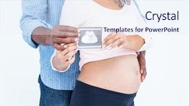  Presentation with sonogram - Amazing slide deck having new anatomy - midsection of couple holding sonogram backdrop and a sky blue colored foreground