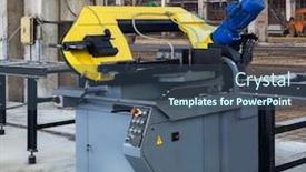  Presentation with powerful - Colorful presentation enhanced with new-and-powerful-metalworking-machine backdrop and a ocean colored foreground