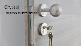  Presentation with lock key - PPT theme featuring new-apartment-door-with-doorknob background and a light gray colored foreground