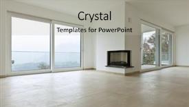  Presentation with apartment - Slide set having new apartment living room view background and a light gray colored foreground