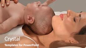  Presentation with displaying a happy mother cudd - Amazing presentation theme having new approach - happy mother lying down backdrop and a coral colored foreground