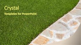  Presentation with green grass artificial top - Presentation theme with new artificial grass installed near background and a tawny brown colored foreground