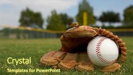  Presentation with baseball - Colorful presentation theme enhanced with new baseball in a glove backdrop and a tawny brown colored foreground