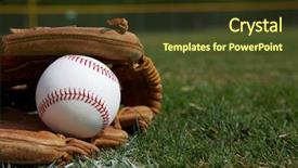  Presentation with mlb baseball - Presentation design enhanced with new baseball in a glove background and a tawny brown colored foreground