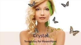  Presentation with forest beautiful spring nature - PPT layouts having new beginning butterfly - beautiful young woman in conceptual background and a coral colored foreground