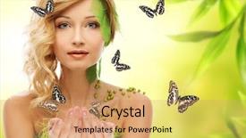  Presentation with butterflies - Slide set with new beginning butterfly - beautiful young woman in conceptual background and a coral colored foreground