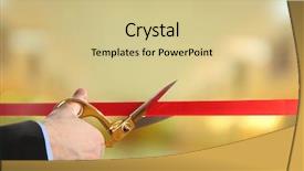  Presentation with ribbon cutting grand opening - Presentation theme having new beginnings - grand opening cutting red ribbon background and a soft green colored foreground