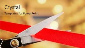  Presentation with ribbon cutting grand opening - Beautiful slides featuring new beginnings - grand opening cutting red ribbon backdrop and a yellow colored foreground